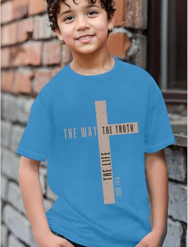 Christian Shirts for Boys Jesus Cross Casual Tops - color: Blue, size: 11-12 Years