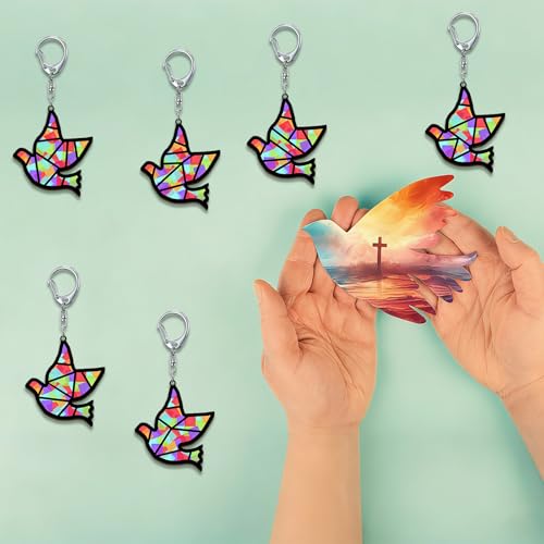 Yuntau 24 Pcs Religious Peace Dove Craft Christian Sunday School Keychain - style: Peace Dove