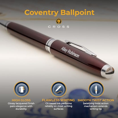 Cross Coventry Personalized Ballpoint Pen in Red Lacquer with Chrome Trim - color: Red