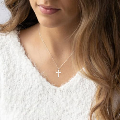 Cross Necklace for Women, Dainty 14K Gold Plated CZ Pendant - color: Silver-dainty plain cross