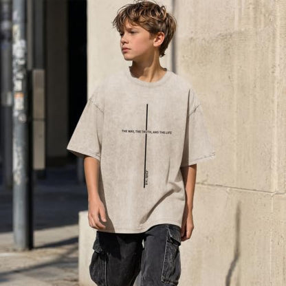 Boys Christian Shirts for Kids Jesus God Bible Verse Religious Faith T Shirt Youth Acid Wash Cross Graphic Tees Tops - color: Apricot, size: 13-14 Years