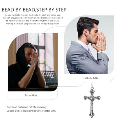 Catholic Rosary Beads for Men with Case and 18PCS Payer Cards, St Michael the Archangel Medal, First Communion Gifts for Boy - Faith Jewelry for Prayer & Spiritual Gifts