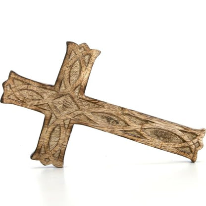 Hosley Hand-Carved Wooden Cross – 8 Inch Rustic Faith Wall Decor | Christian Gift, Prayer Room, Home Blessing, Wedding & Baptism Keepsake - size: 8"L x 4.8"W