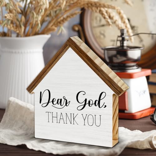 Christian Home Decor, Dear God Thank You House Shaped Wood Sign - color: Dear