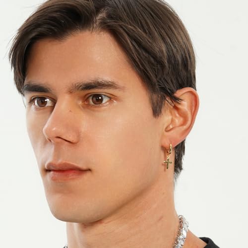 JINAO Cross Hoop Dangle Earrings for Men Women - color: Stainless Steel Gold