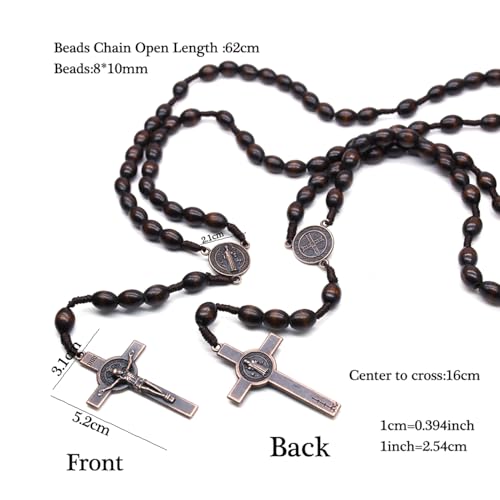 SZQCZB Wooden Rosary Beads Catholic for Men, Saint Benedict Medal and Cross - Comes in Gift Pouch and 18pcs Prayer Cards - color: Deep Coffee