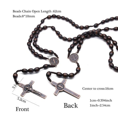 SZQCZB Wooden Rosary Beads Catholic for Men, Saint Benedict Medal and Cross - Comes in Gift Pouch and 18pcs Prayer Cards - color: Deep Coffee