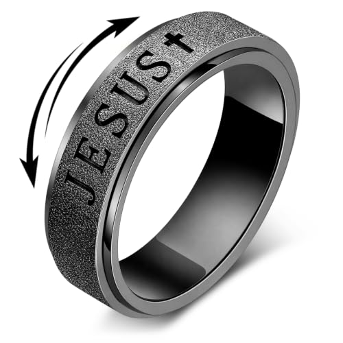 OreilleStar Fidget Spinner Anxiety Ring for Women: Fidget Toys Adults Cute Jesus Cross Thumb Ring Stainless Steel Gold Silver Size 5 6 7 8 9 10 - color: Black, size: 5