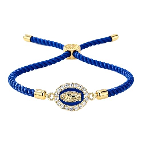 Catholic Bracelets St. Benedict Bracelet Red Rope Double Hole Pendant Couple Woven Bracelets Adjustable Black Bracelet - color: Blue