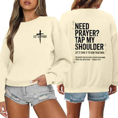 Christian Sweatshirts for Women Jesus Cross Casual Pullover - color: Apricot, size: X-Large