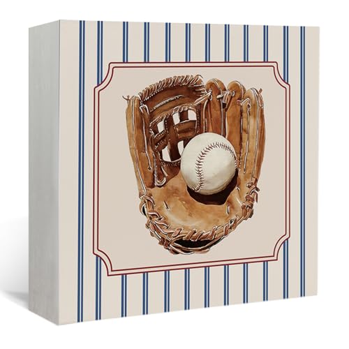Lacama Vintage Baseball Boys Room Sign Decor, Vintage Red and Blue Decorations Gift for Toddler Little Boy Room Desk Shelf 5x5 Inches - color: Baseball (5x5)