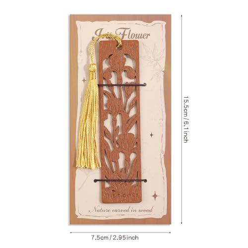icceemee 2pcs Wooden Bookmarks with Iris & Bluebell Floral Design - Nature Themed Book Markers for Women, Men, Readers - Unique Gift for Book Lovers - style: Iris & Bluebell