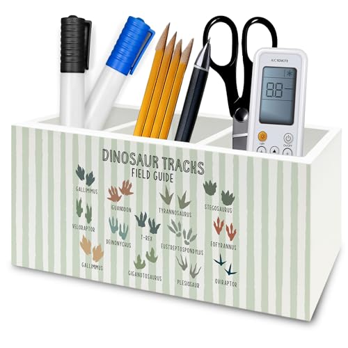Dinosaur Tracks Nursery Pen Pencil Holder Organizer for Desk, Dino Footprints Educational Wooden Box Signs Decorations for Kids Nursery Room Desk Tabletop, Dinosaur Gifts for Kids Boys - color: Color26