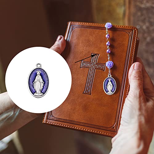 10Pcs Large Catholic Virgin Mary Medals – Alloy Oval Blue Enamel Pendant for DIY Necklace Jewelry Making, Ideal for Men and Women