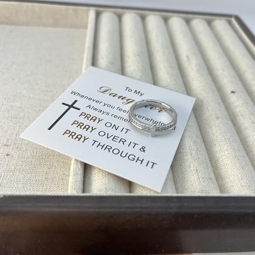 Cross Rings for Women, Let Go And Let God Ring, To My Daughter, Pray On It Golden Cross Ring, Stackable Cubic Zirconia Cross Ring Eternity Promise Ring for Her Wedding Band Ring Jewelry - size: silver 8#