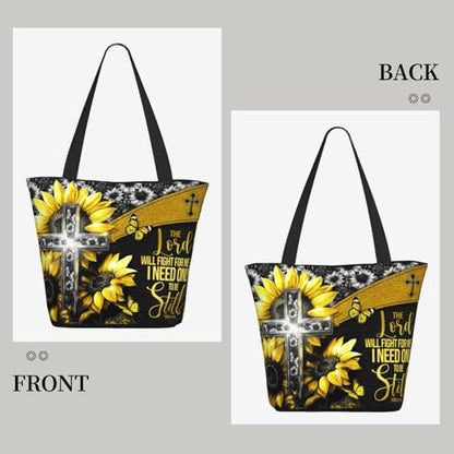 Bible Tote Bags for Women Christian Tote Bag Church Shoulder Bag Inspirational Bags With Zipper Christian Gift - color: The Lord Will Fight for Me