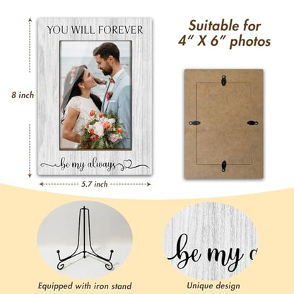 Wedding Gifts Wooden Picture Frames 4x6 - You Will Forever Be My Always, Engagement Photo Frame With Stand for Engaged Couples, Proposal Picture Frame Display Frame Home Decor (Horizontal) -32 - style: You Will Forever Be My Always