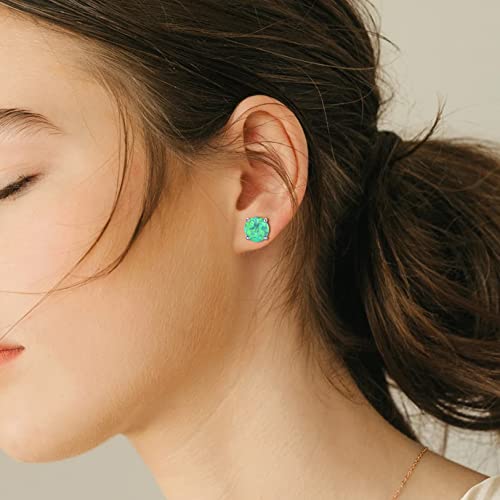 CERSLIMO Multi Colors fire Opal Stud Earrings Birthstone Earrings For Women 8mm - color: 05 Green
