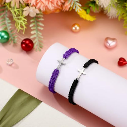 Sureio 2 Pcs Christian Cross Matching Bracelets for Women Men - color: Black, Purple