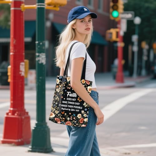 Aesthetic Canvas Tote Bag for Women - with Magnetic Snap Closure & Zipper Inner Pocket Reusable Bag for Shopping - color: Faith