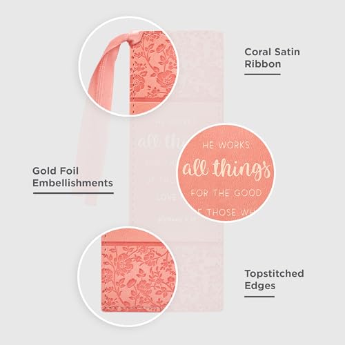 Christian Art Gifts Faux Leather Bookmark for Women: He Works All Things - color: Peach - All Things