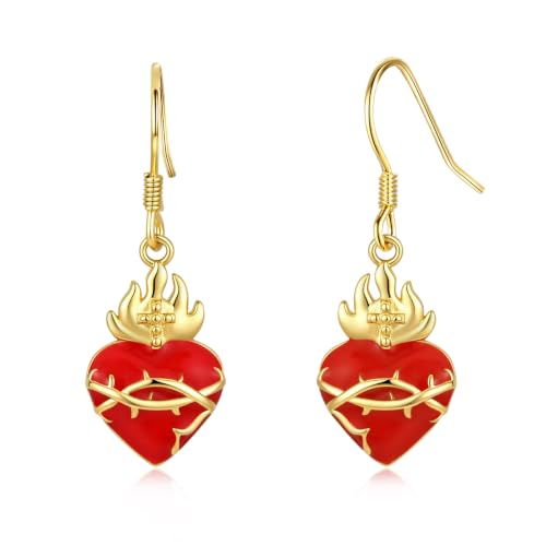 925 Sterling Silver Sacred Heart of Jesus Earrings Drop Earrings for Women