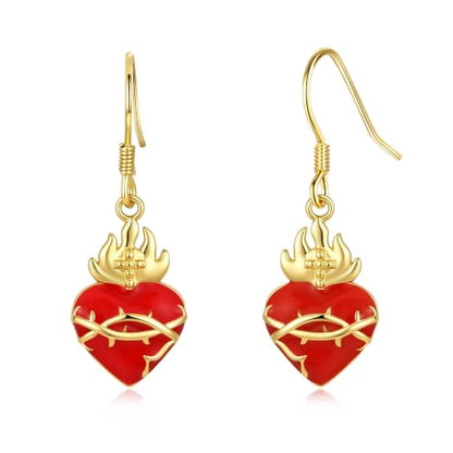 925 Sterling Silver Sacred Heart of Jesus Earrings Drop Earrings for Women