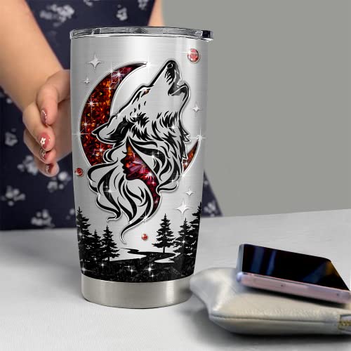 SANDJEST Personalized Wolf Tumbler with Customize Name Jewelry Drawing 20oz 30oz Tumbler with Lid Gift for Woman Man Friend Wolf Lovers - color: Wolf