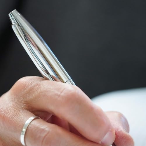 Cross Calais Rollerball Pen, Chrome & Blue Lacquer, Medium Point, Black Ink - color: Chrome & Blue
