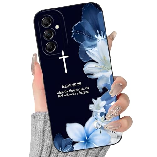 Christian Bible Verse Isaiah 60:22 Blue Lily Phone Case for Samsung Galaxy A16 5G 6.7 Inch – Religious Floral Scripture Protective Cover for Women Girls - color: White flowers, size: for Samsung Galaxy A16 5G