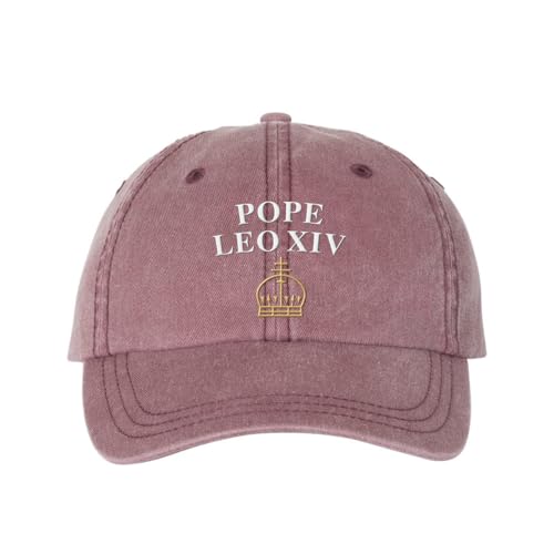 Pope Leo XIV with Crown Embroidered Baseball Cap Adjustable Cotton Dad Hat Pigment-Dyed - color: Maroon