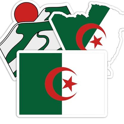[3PCS] Algeria Flag Sticker Pack with Crescent Star & Map Design, Bold - color: Algeria Flag Sticker