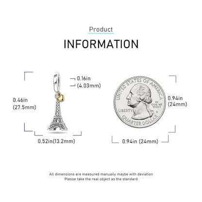 Sport Religious Charm 925 Sterling Silver Pendant,Jewelry Beads Gifts for Women Bracelet&Necklace - color: Eiffel Tower Heart Dangle