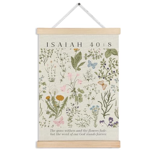MKIJUHB Vintage Floral Botanical Christian Wall Art Decor, Isaiah 40:8 Bible Verse Religious Framed Hanging Canvas Prints for Home Bedroom Living Room Church Wall Decorations, 12x16 Inch - color: Christian Canvas wall art decor 16