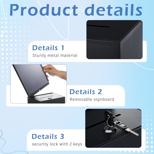 Metal Donation Box for Fundraising,Basic,Black - color: Black