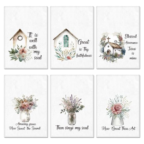 Hahafelt 6 Pcs Christian Gifts Bulk Floral Church Hymn Tea Towels - style: Floral