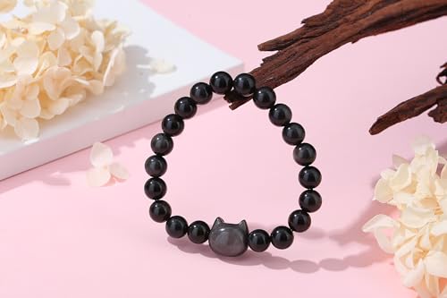 XIANNVXI Crystal Bracelet for Women Men 8 mm Natural Stone Beaded Bracelets Cat Bracelets Cross Bracelets Heart Bracelelt Jewelry for Women Birthday Gifts Stretch Bracelet - color: Gold Sheen Obsidian