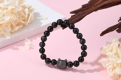 XIANNVXI Crystal Bracelet for Women Men 8 mm Natural Stone Beaded Bracelets Cat Bracelets Cross Bracelets Heart Bracelelt Jewelry for Women Birthday Gifts Stretch Bracelet - color: Gold Sheen Obsidian