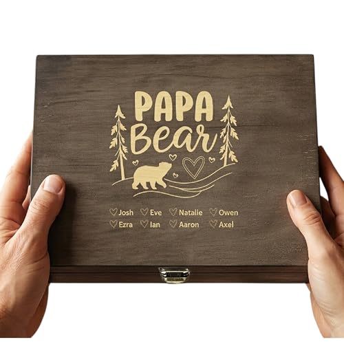 Personalized Gift for Dad or Grandpa, Engraved Wooden Family Memory Box - style: 17. Papa Bear Designs