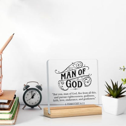 Christian Gifts for Men, Man of God Scriptures Acrylic Desk Sign - color: M60A07