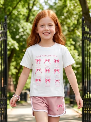 Eatbook Christian Girls Clothes 2 Pcs God is Good T-Shirt Bow Shorts Set - color: White1, size: 7-8 Years