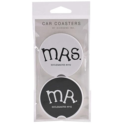 Dicksons Inspirational Christian Car Coaster Accessory for Cup Holder, Religious Wedding and Anniversary Giftable for Couples 2.75 x 2.75 Inch Absorbent Ceramic Mr. & Mrs. Black and White Pack of 2