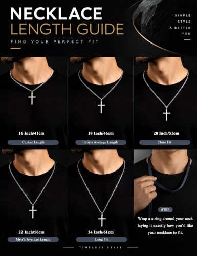 MILACOLATO Solid 925 Sterling Silver Cross Necklace for Men Women 16-24 in - color: Sterling Silver Figaro Chain, size: 20 in=51 cm