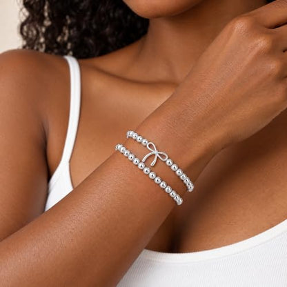 2Pcs Cross Bow Beaded Bracelets for Women - color: 04-Silver-Bead＋Bow