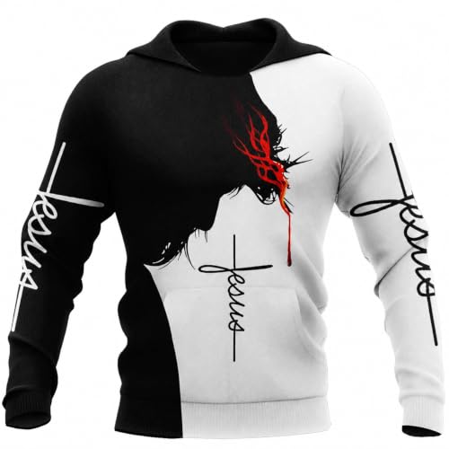 CHAOS MONKEY Mens 3D Hoodie Graphic Jesus Printed Casual Hooded Sweatshirts - color: Jesus White, size: X-Large
