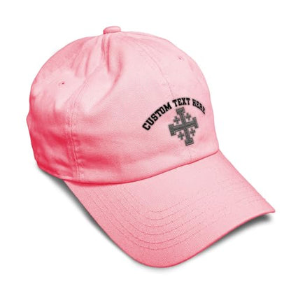 Custom Soft Baseball Cap Jerusalem Cross Crusader Jesus Christ God - color: Coral Personalized Text Here