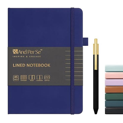 &And Per Se Lined Journal and Pen Set, A5 Leather Hardcover Notebook with Pen & Stationary Set, 160 Pages 100GSM Thick Ruled Paper Journal for Business Work Writing (Royal Blue) - color: Royal Blue