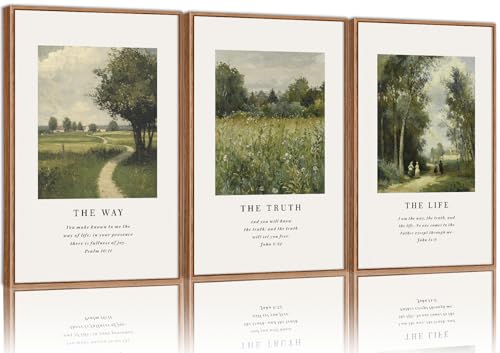 KaiWithYuan Christian Scripture Framed Canvas Wall Art Set, Jesus Bible Verse Posters Wall Decor, Vintage Monet Nature landscape Art Paintings for Living Room Bedroom Dining Room Prayer Room 16"x24"x3 - color: Christian Scripture