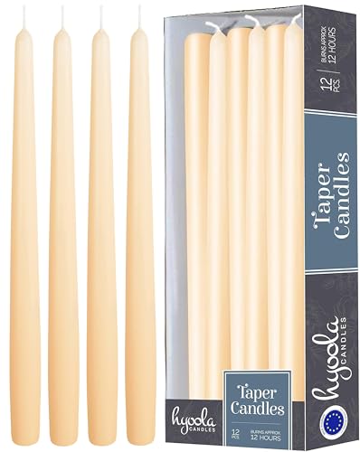 Hyoola Tall Taper Candles - 14 Inch Cream Dripless, Unscented Dinner Candle - Paraffin Wax with Cotton Wicks - 12 Hour Burn Time (Pack of 12) - size: 14 inch