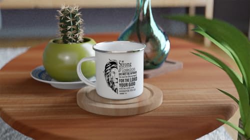Christian Gifts Lion Ceramic Coffee Mug. Microwave and Dishwasher-safe Inspirational Scripture Coffee and Tea Mug for Men and Women with Bible Verse: Strong & Courageous – Joshua 1:9 - 12oz Enamel Cup - size: 12 Ounces